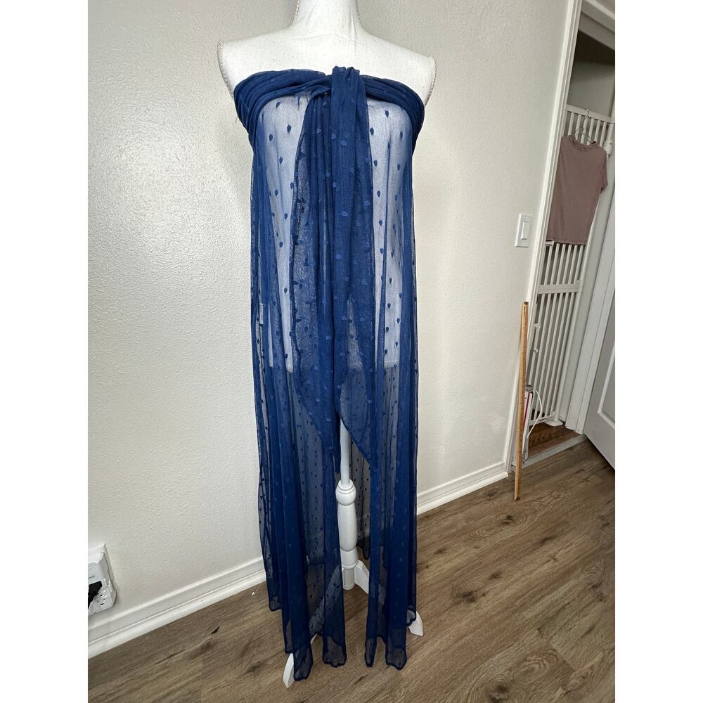 Ancora Navy Blue Polka Dot Sheer Scarf Wrap - Picture 5 of 15
